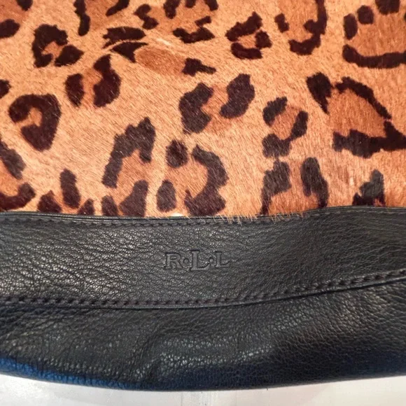 Lauren Ralph Lauren Leopard Print and Black leather Hobo shoulder Bag purse - Picture 2 of 11